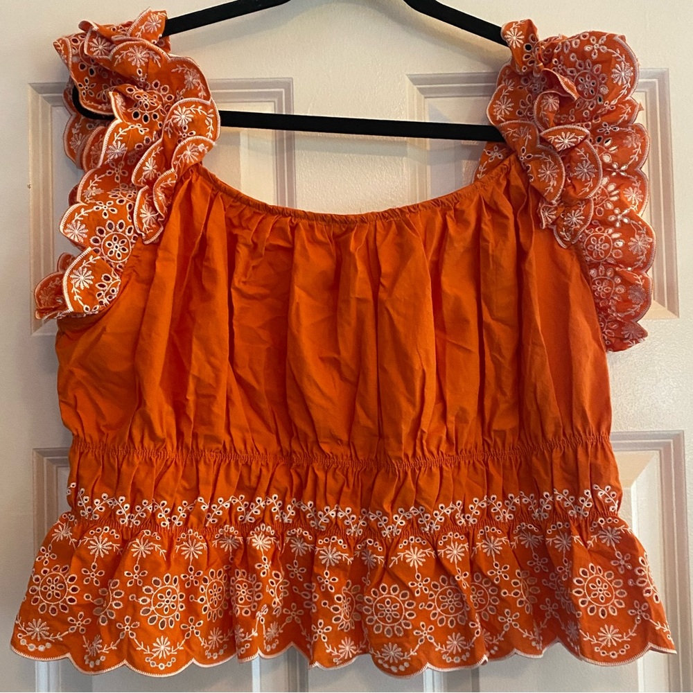 Orange Embroidered Ruffled Crop Top - Picture 4 of 6